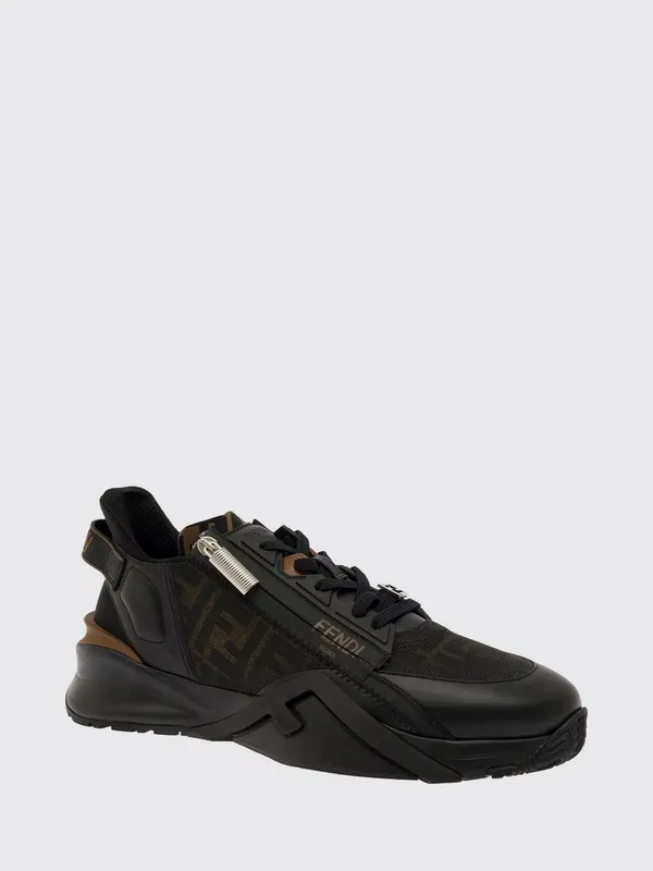 Fendi Flow Low-Top Technical Fabric Sneakers with FF Monogram and Side Zip Black (7E1392AQ69F1C38)