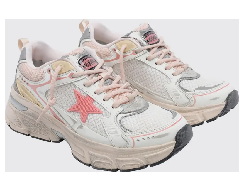 Golden goose Lightstar Distressed Leather and Mesh Sneakers White (GWF00724F00875111858)