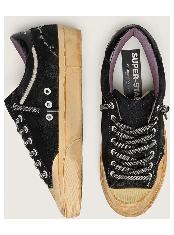 Golden Goose Super-Star Lab In Black Laminated Suede And Nylon With Raised Star And Laces With Crystals (GWF00997.F007985.90506) (3)