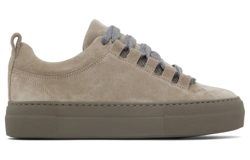 Brunello Cucinelli Taupe Suede Low-Top Sneakers (MZSFG2292P)