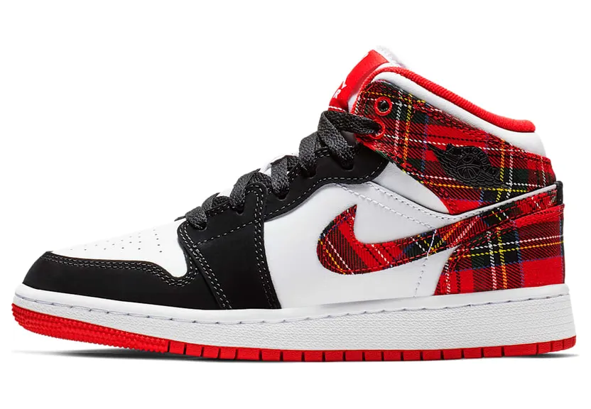 Air Jordan 1 Mid GS White Black Red (554725-607)