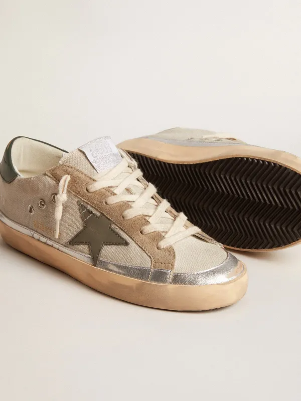 Golden Goose Super-Star In Gray Canvas With A Green Leather Star And Heel Tab (GWF00484.F005943.60521) (3)