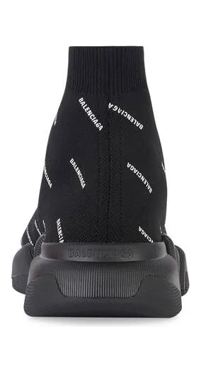 Balenciaga Speed Trainer 2.0 All Over Logo Black White (W) (617196W2DBO1090) (3)