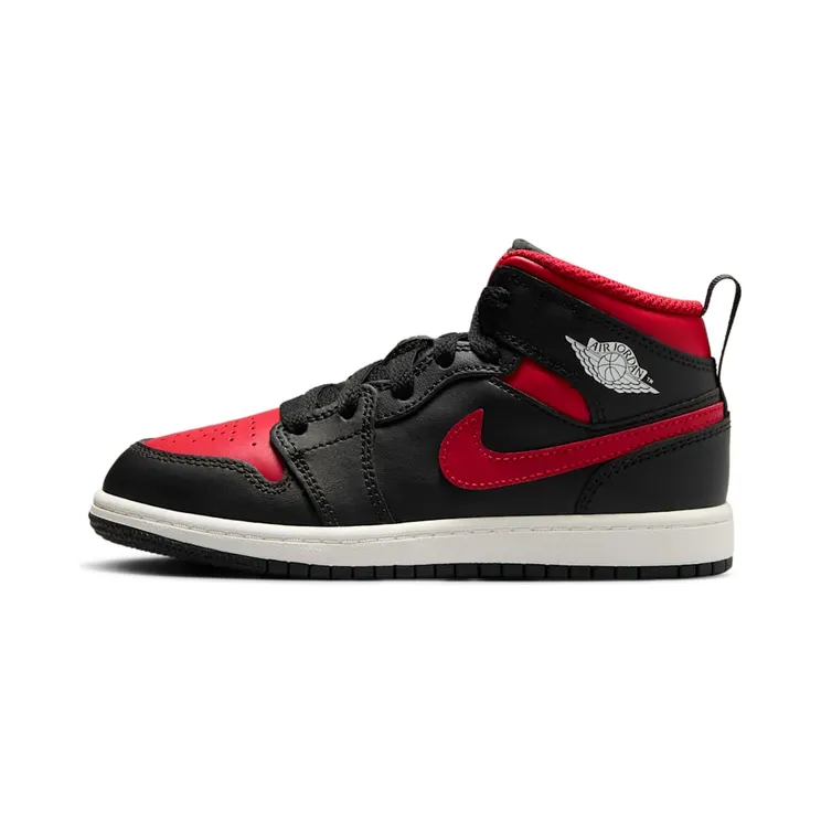 Jordan 1 Mid PS Bred Twist “Black / Summit White / Varsity Red” (DQ8424-067)