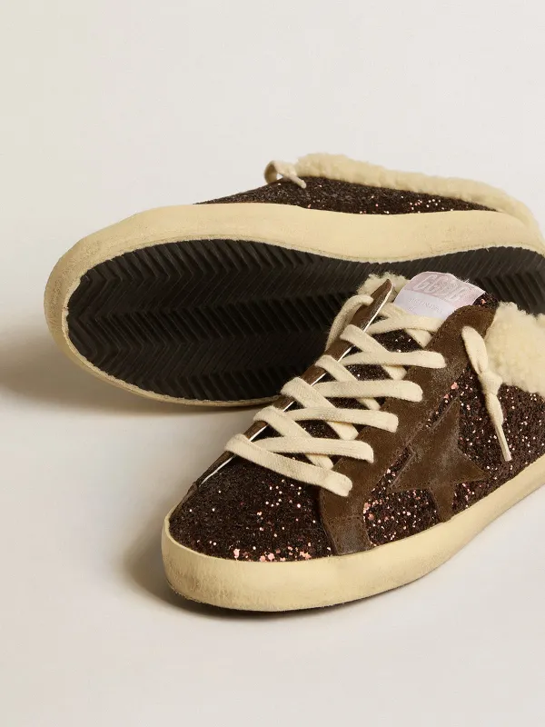 Golden Goose Super-Star Sabots In Glitter With Brown Star And Shearling Lining (GWF00110.F005132.55499) (3)