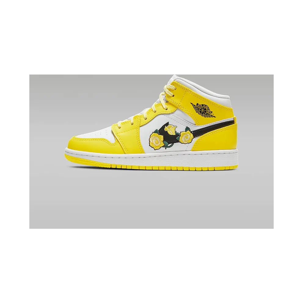 Jordan 1 Mid Dynamic Yellow Floral (GS) Dynamic Yellow/Black-White (AV5174-700)