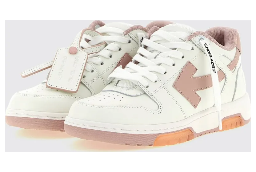 Off-White Out Of Office Low-Top Leather Sneakers with Perforated Toe and Logo Pink (W259C9L0180130)