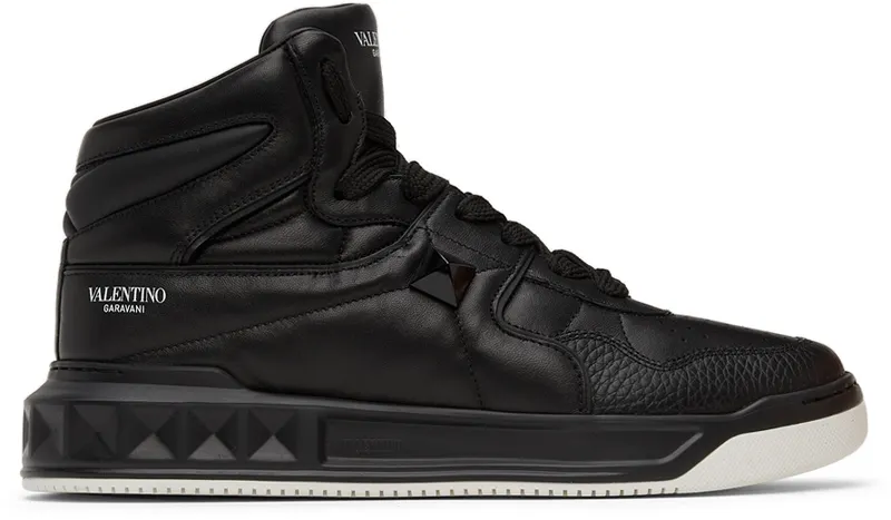 Valentino Garavani Black Monotone One Stud Mid-Top Sneakers (WY2S0E63NWN)