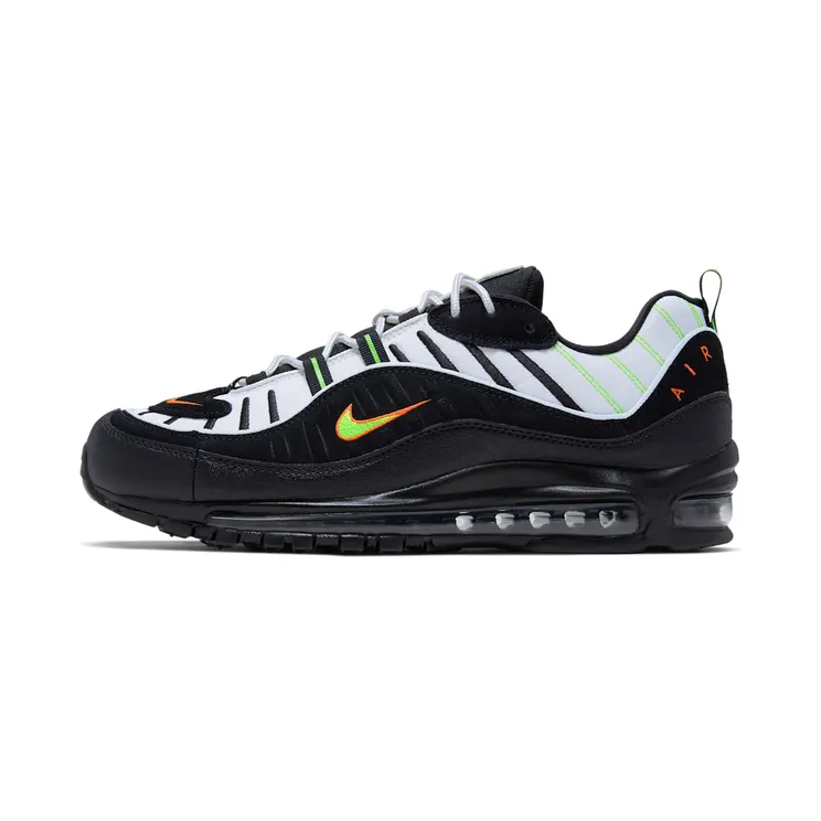 Nike Air Max 98 ‘Highlighter “Platinum Tint / Electric Green / Bright Crimson / Black” (640744-015)