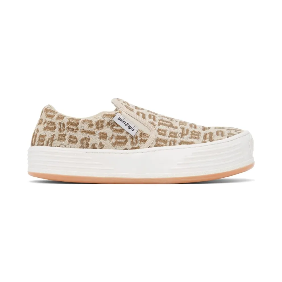 Palm Angels Beige & Brown Monogram Snow Slip Sneakers (PMIA063F21FAB0016061)