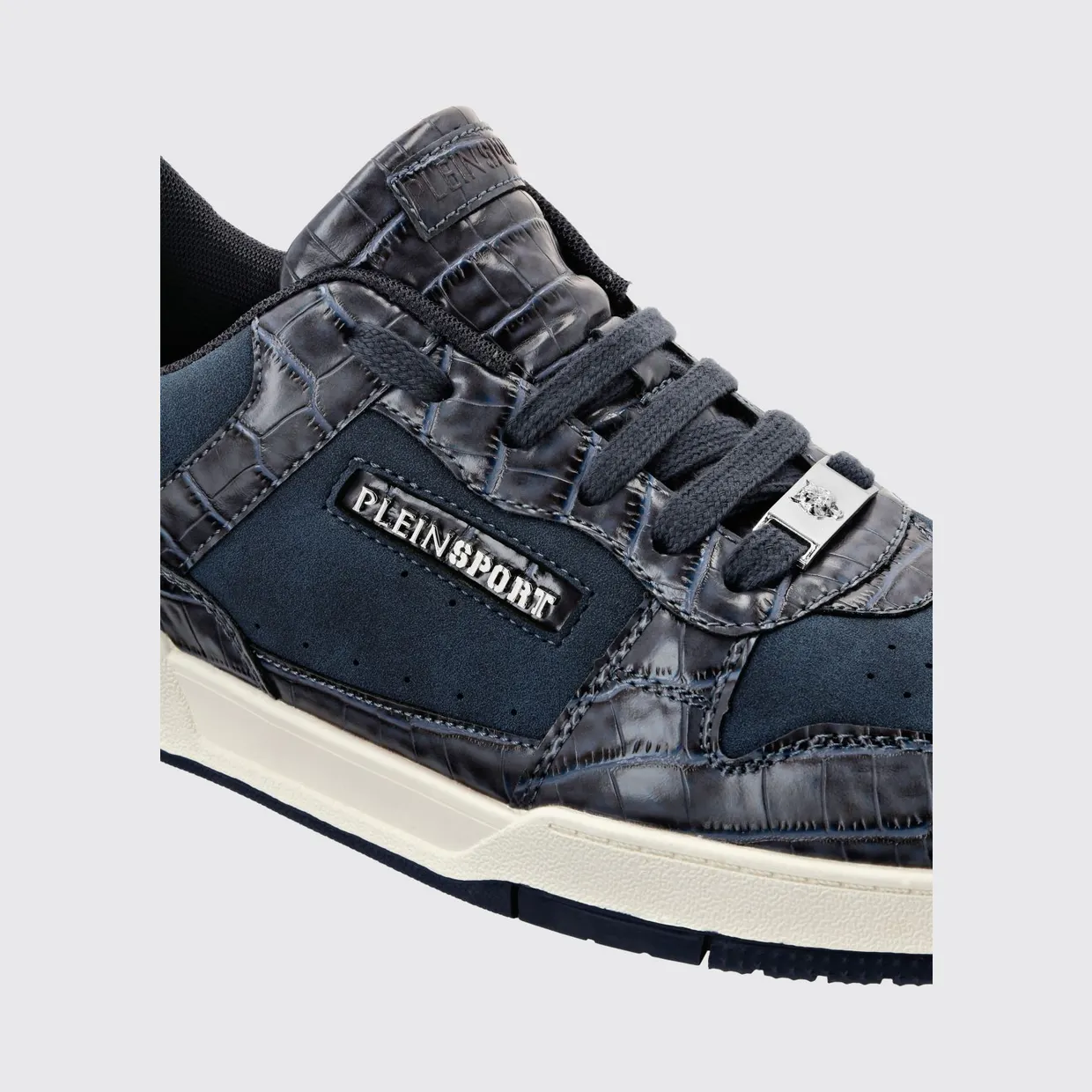 Plein Sport Suede And Crocodile Print Leather Sneakers Turquoise (FAESUSC0795STE003N08) (3)