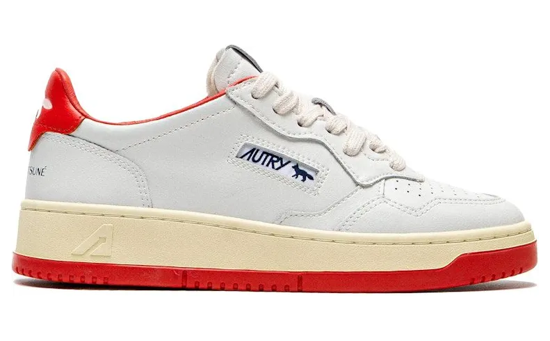 Autry Medalist Leather Low Maison Kitsuné White Red (AULW-MK02)