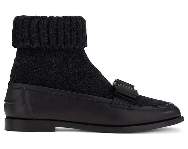 Ferragamo Viva Bow Sock Boots Black (01E164756777)