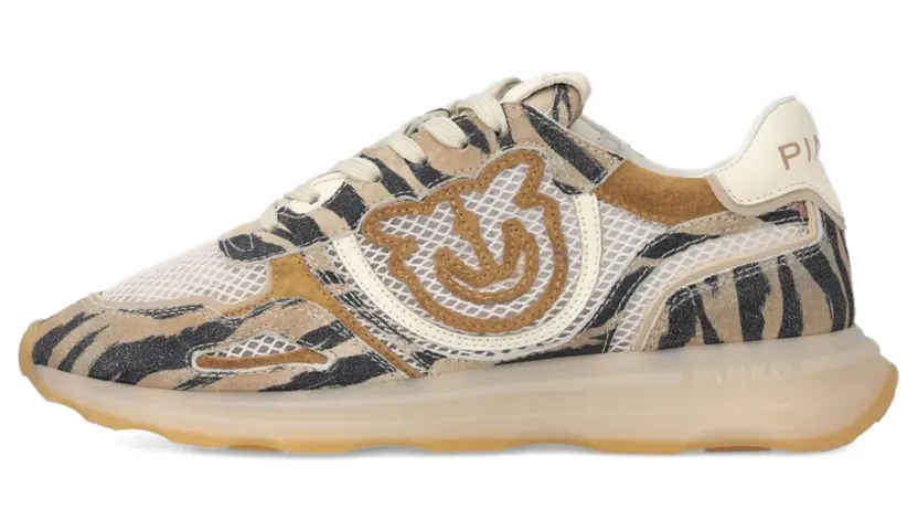PINKO Zoe sneakers met tijgerprint en logo – Beige (SS0175P088)