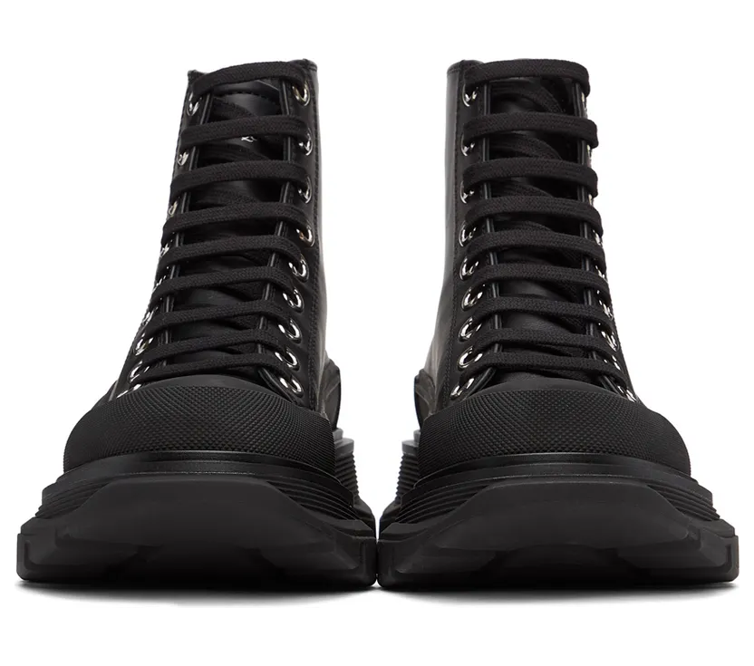 Alexander McQueen Black Leather Tread Slick Sneakers (633900 WHZ62) (2)