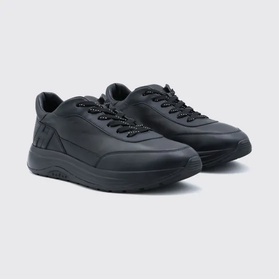 Hogan Hi-Light Smooth Calfskin Leather Sneakers with Tone-on-Tone H Logo Black (HXM7190GH50UAIB999)