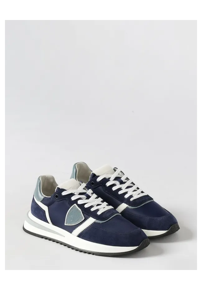 Philippe Model Low-Top Sneakers in Calf Leather and Mesh with Bicolor Design Blue (TYLUW077)