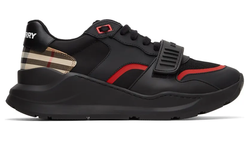 Burberry Black Vintage Check Leather & Mesh Sneakers (8034127)