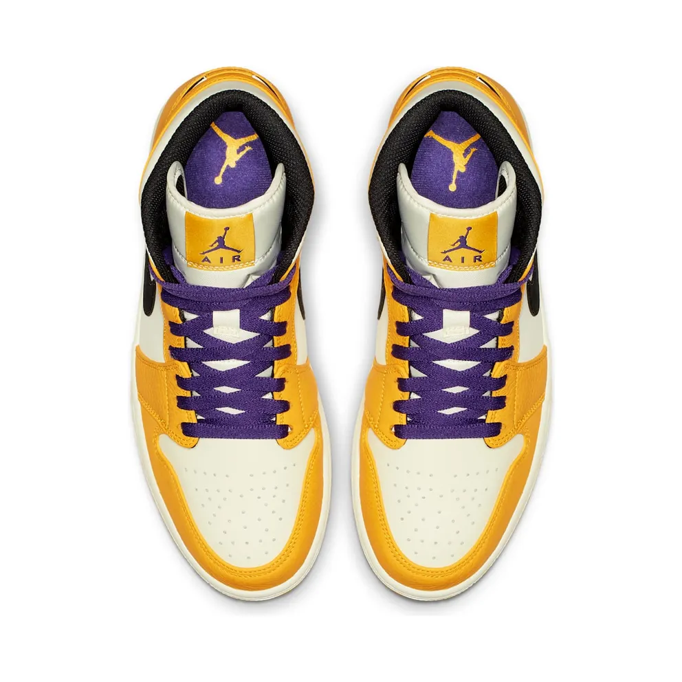 Jordan 1 Mid SE Lakers University Gold/Black-Pale Ivory-Court Purple-Sail (852542-700)
