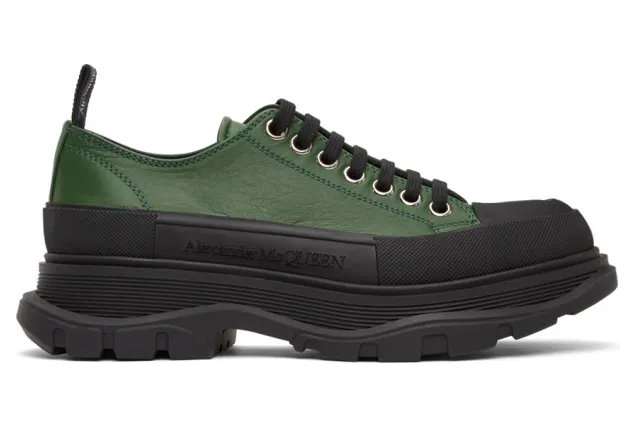 Alexander McQueen Green Leather Tread Slick Sneakers (627225WHZP2)