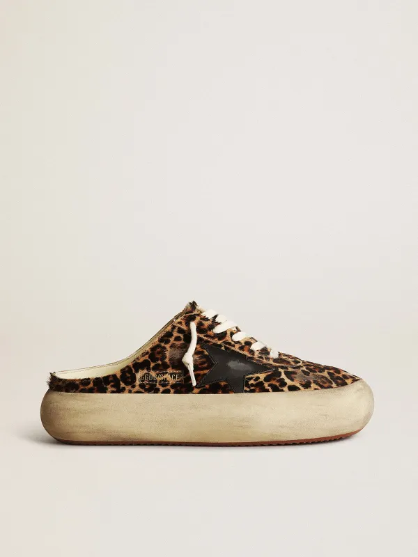Golden Goose Space-Star Sabot In Leopard Print Pony Skin With Black Star (GWF00383.F003331.81472)
