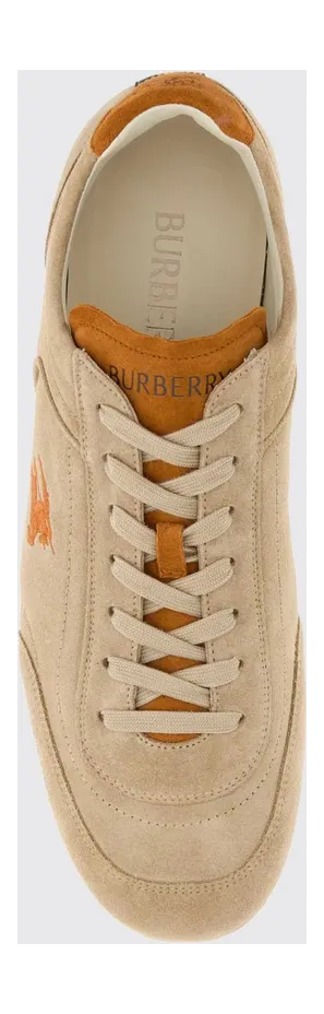 BURBERRY Knight Suede Calfskin Sneakers with Embroidered EKD Logo Silver (8127477) (2)