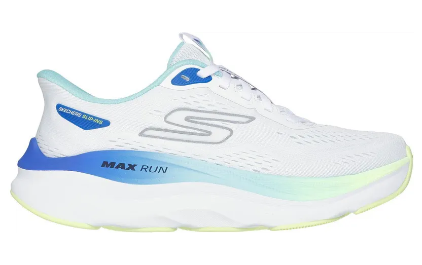 Skechers Slip-ins: Max Cushioning – Max Run – White / Multi – “White” (129200 WMLT)