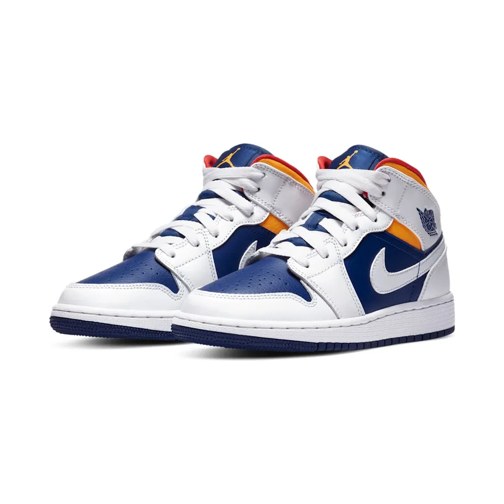 Jordan 1 Mid White Laser Orange Deep Royal Blue (GS) White/Laser Orange-Deep Royal Blue (554725-131)