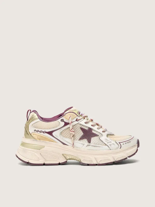 Golden Goose Lightstar Cny In White Mesh And Leather With Wine-Red Tpu Star (GWF00724.F007989.12374)