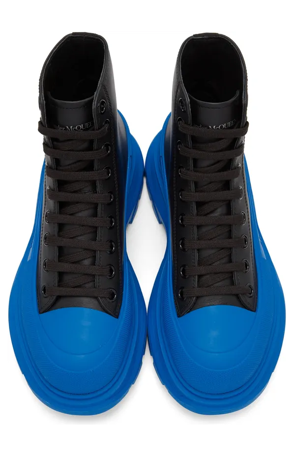 Alexander McQueen Black & Blue Tread Slick High Sneakers (627206WHZ62) (5)