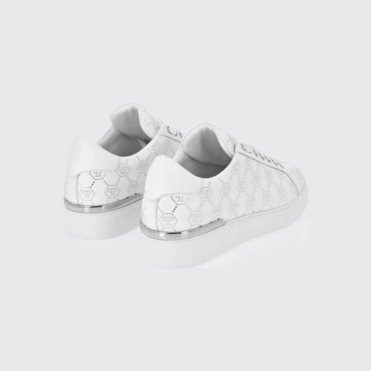 Philipp plein Leather Sneakers with Rhinestone Hexagon White (AAESUSC0866PLE005N01) (2)