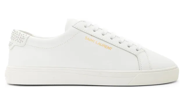 Saint Laurent White Studded Tab Andy Sneakers (630397 0M5NN)