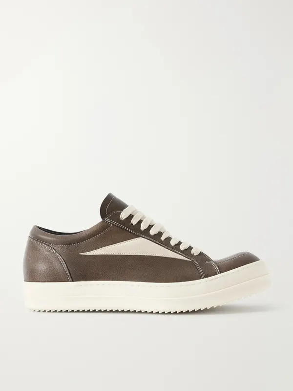 Rick Owens Vintage Sneaks Suede-Trimmed Full-Grained Leather Sneakers Brown (RR02F4897)
