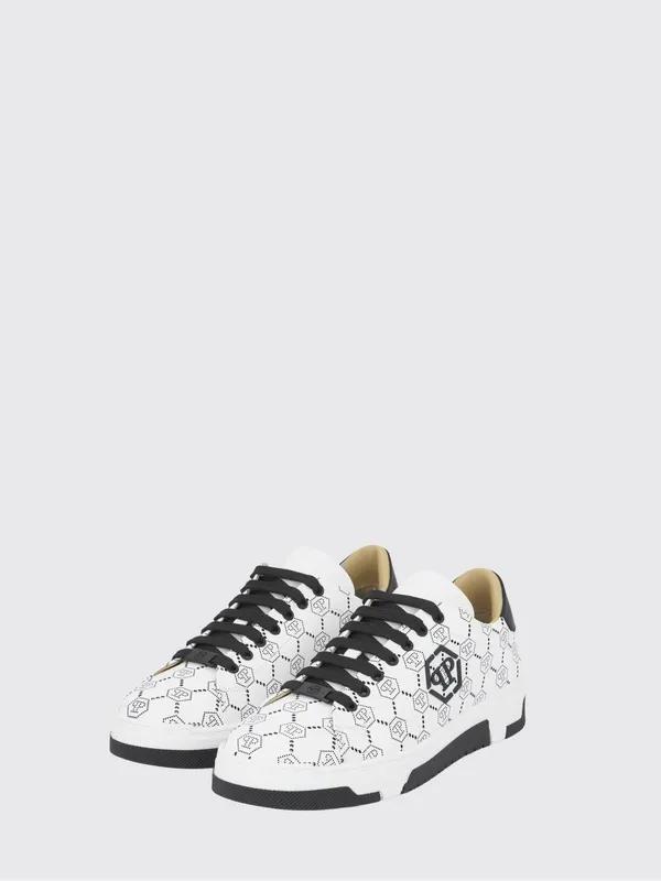Philipp plein Low-Top Leather Sneakers with Rhinestone Hexagon Logo Black 1 (PAESUSC0770PLE010N02)