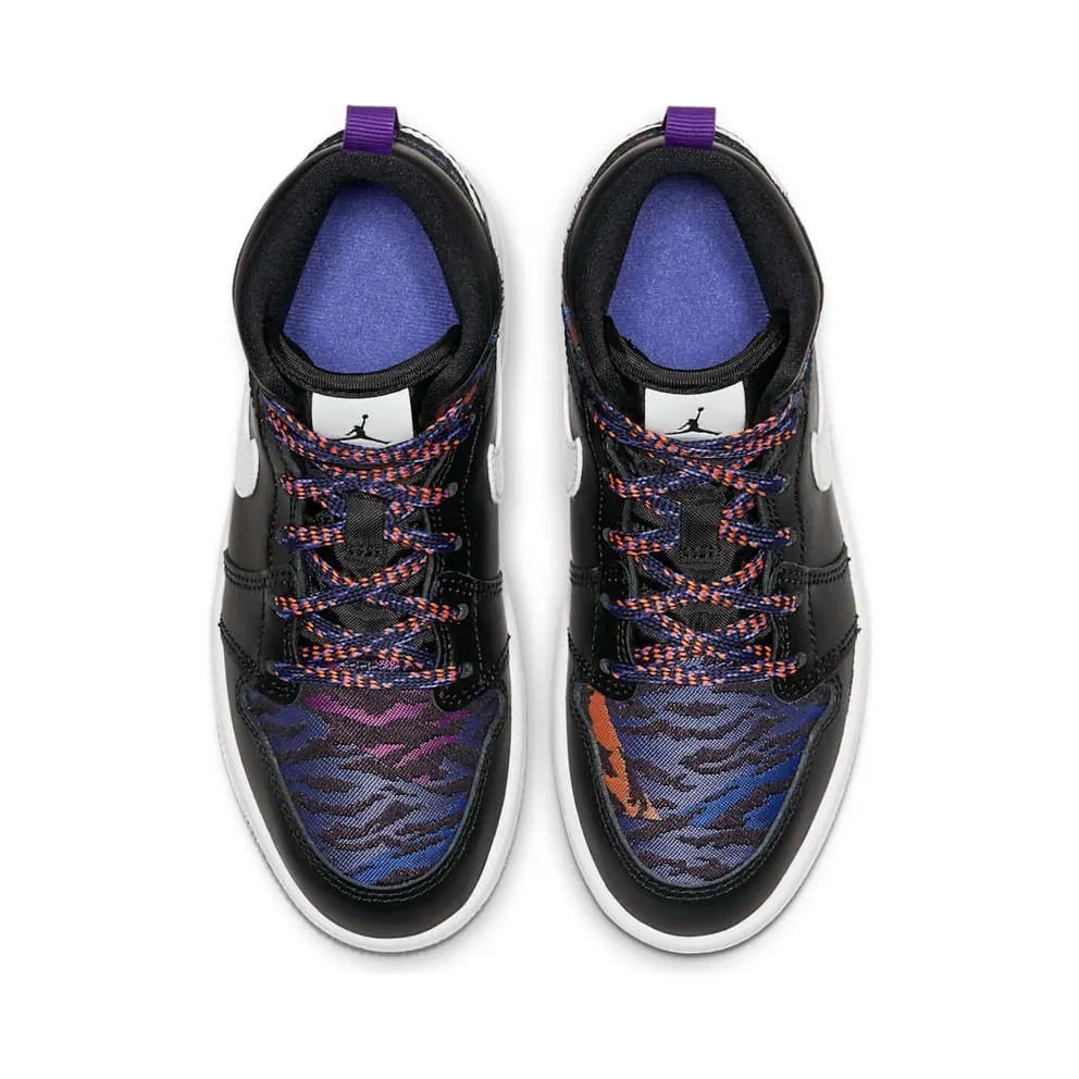 Jordan 1 Mid Multi-Color Tiger Stripe (PS) Black/White-Rush Violet-Black (AV5173-005)