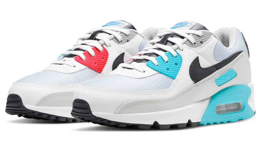 Nike Air Max 90 “White / Chlorine Blue / Light Fusion Red / Iron Grey” (CV8839-100)