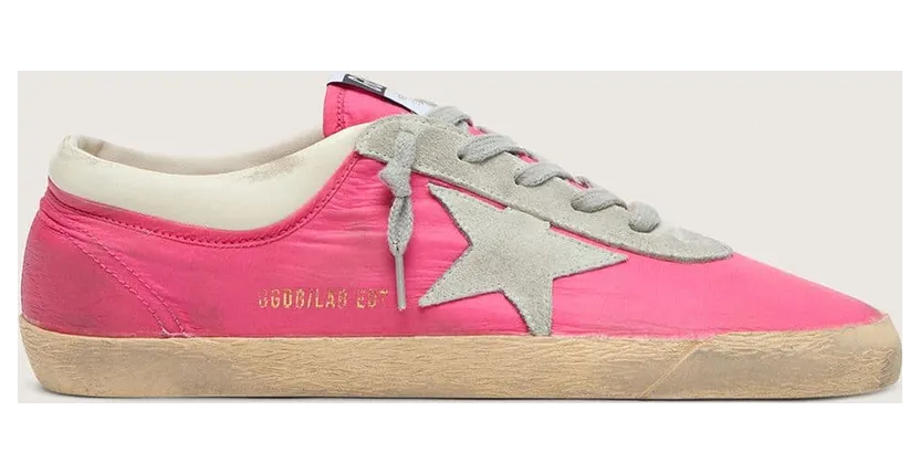 Golden Goose Women’S Super-Star In Neon Pink Nylon With Light Gray Suede Star (GWF01080.F008483.25815)