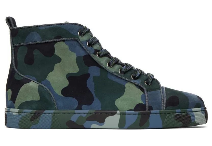 Christian Louboutin Blue & Green Louis Orlato Flat High-Top Sneakers (1220592)