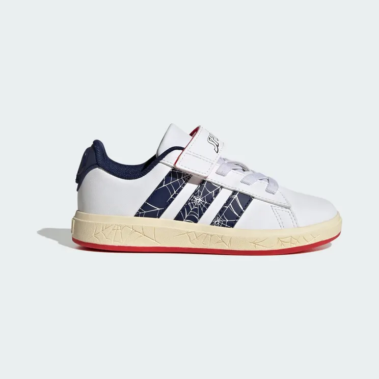 adidas Marvel Spider-man Grand Court Shoes Kids “Cloud White / Dark Blue / Warm Vanilla” (KI9122)