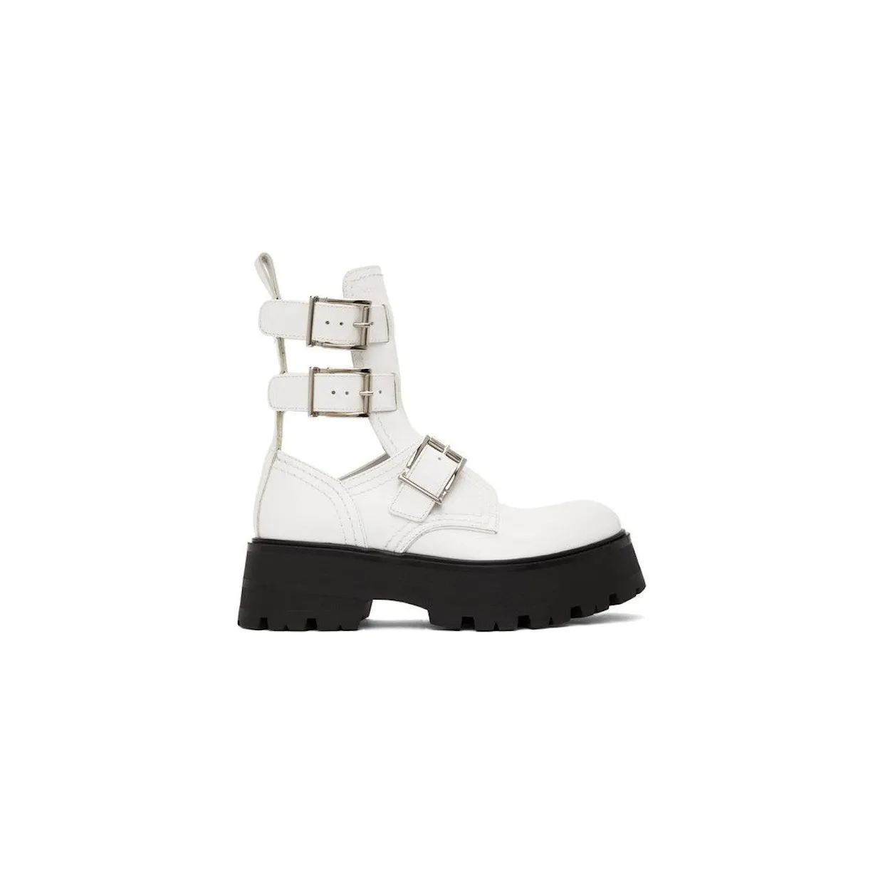 Alexander McQueen Buckle Fastening Ankle Boots White Black (700078WIC639359)