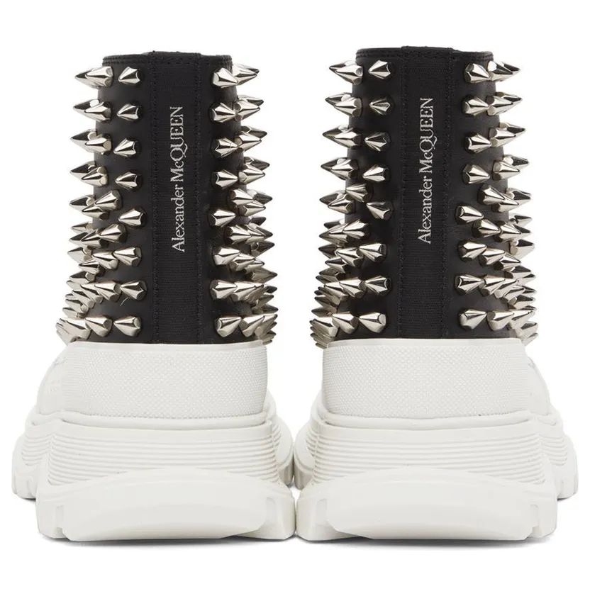 Alexander McQueen Black Leather Stud Tread Slick High Sneakers (708092WHZ63) (2)