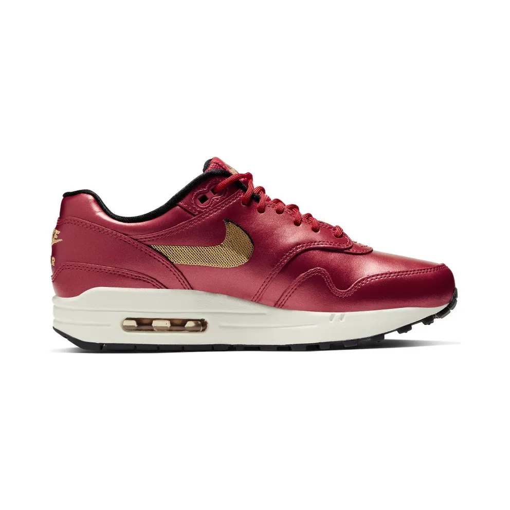 Nike Air Max 1 Red Gold Sequin (W) Gym Red/Metallic Gold-Black-White (CT1149-600)