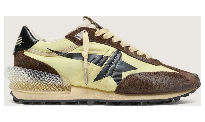 Golden Goose Women’S Marathon In Lime-Green Nylon With Black Star And Brown Suede Inserts (GWF00684.F008623.20396)