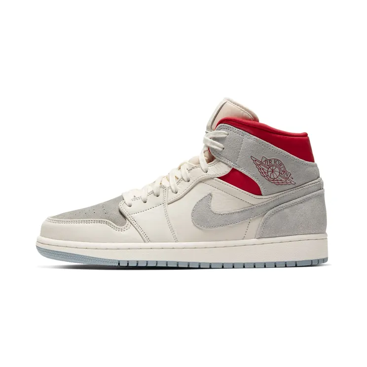 nstuff x Air Jordan 1 Mid Past, Present, Future “Sail / Gym Red / White / Wolf Grey” (CT3443-100)