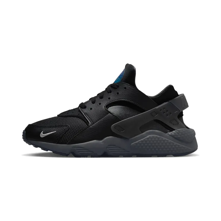 Nike Air Huarache Black Iridescent Logo “Black / Metallic Silver / Wolf Grey / Blue Lightning” (FD0656-001)