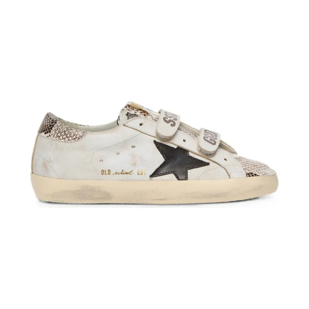 Golden Goose Old School aus weißem Leder mit schwarzem Lederstern und Schlangenprint (GWF00111F008585)