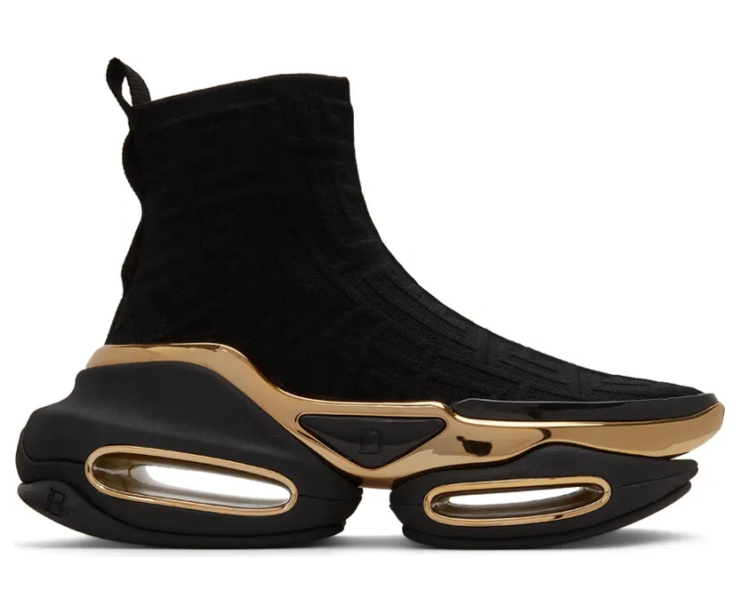 Balmain Black Knit Monogram B-Bold Sneakers (XN1VJ684TKMM)