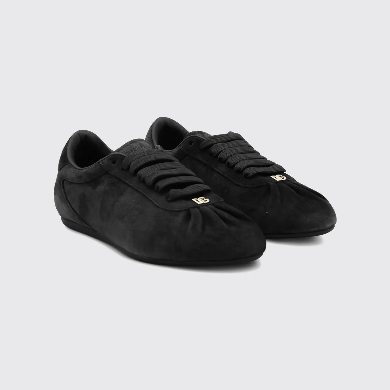 Dolce & Gabbana Suede Low-Top Sneakers with Embossed Logo Black (CK2485A058180999)