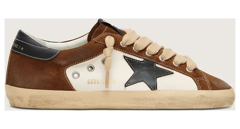 Golden Goose Super-Star In White Leather And Brown Suede With Black Leather Star (GMF00103.F008540.81945)
