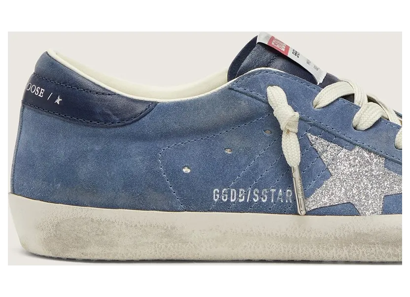 Golden Goose Women’S Super-Star In Denim-Blue Suede With Silver Glitter Star (GWF01002.F008569.51122) (4)